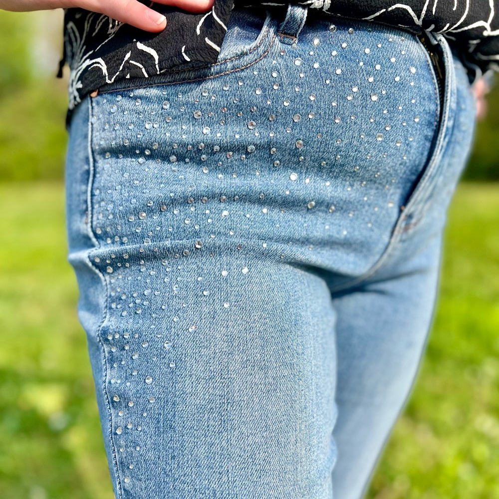 Judy Blue Rhinestone Embellished Destroyed Slim Fit Jeans
